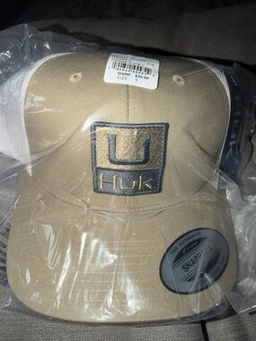 Huk Khaki and Black Logo Snapback Hat